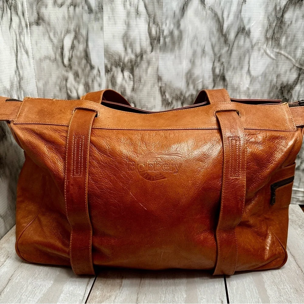 Brown Leather Men's Duffel Bag Vintage Weekender Bag Roomy Classic Durable